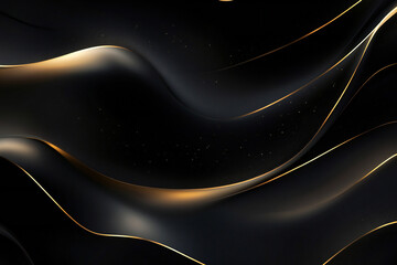 Elegant Flowing Golden Waves with Glowing Particles on a Dark Background, Abstract Futuristic Texture and Luxury Artistic Design
