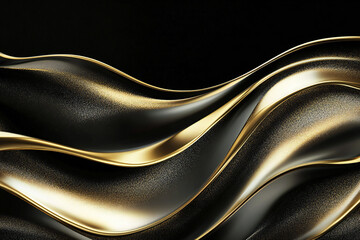 Elegant Flowing Golden Waves with Glowing Particles on a Dark Background, Abstract Futuristic Texture and Luxury Artistic Design