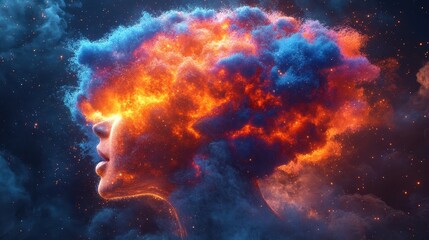 Fototapeta premium Abstract Human Profile with Exploding Cosmic Energy