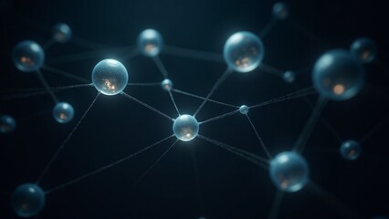 Floating spheres connected by translucent threads of light, creating a luminous and abstract representation of connectivity and interaction.