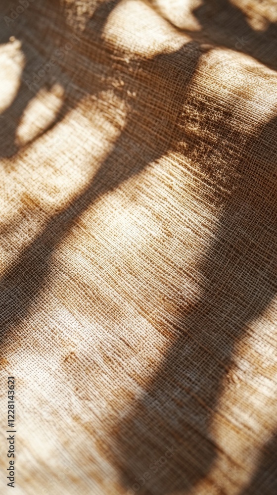 Poster light and shadow dance on textured fabric in a serene setting during midday