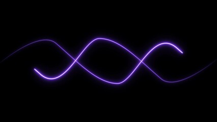 Neon line bright loop purple color 4k illustration black background. 