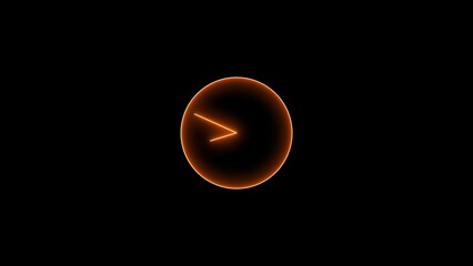Clock icon neon bright orange color 4k illustration. analogue style digital 4k illustration clock neon circle. Black background 4k illustration. clock with 24 hours running time.
