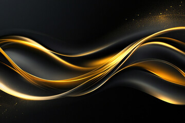 Elegant Flowing Golden Waves with Glowing Particles on a Dark Background, Abstract Futuristic Texture and Luxury Artistic Design