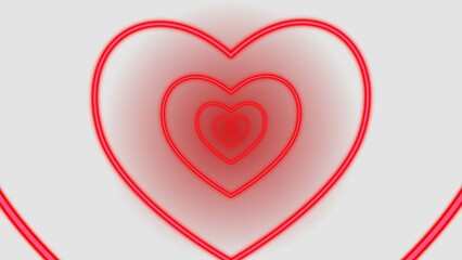 Love heart tunnel red color 4k illustration. Love Heart Tunnel light gray background 4k illustration. abstract romantic heart glitter for valentine and wedding.