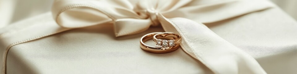 wedding rings and gift. Selective focus