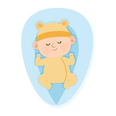 A small newborn baby lies and sleeps in a cocoon