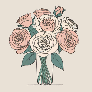 cartoon rose bouquet in a vese isolated vector illustration