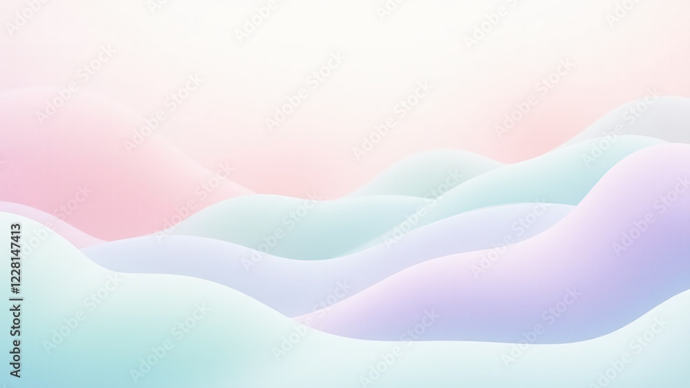 Poster an abstract landscape in soft pastel tones with gentle, flowing shapes, creating an ethereal and tra