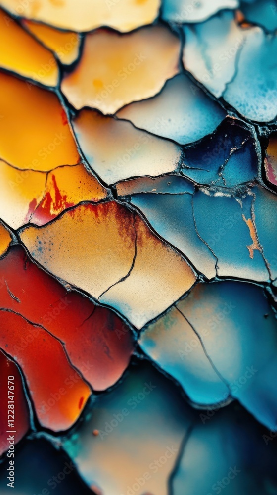 Poster colorful abstract patterns create a vibrant display of hues and textures resembling stained glass ar