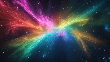 Cosmic Rainbow Nebula: A vibrant swirl of celestial colors in the vast expanse of space, showcasing the beauty and mystery of the universe.