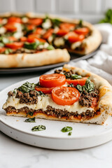 Ultra-Realistic Messy Slice of Hamburger Pizza with Tomatoes
