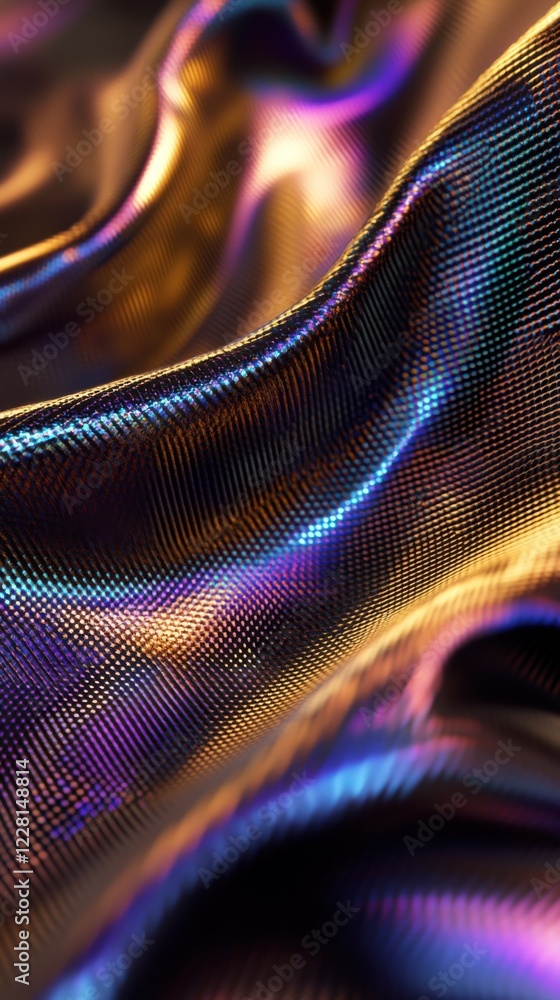 Poster vibrant fabric texture with shimmering colors and intricate patterns in a close-up shot