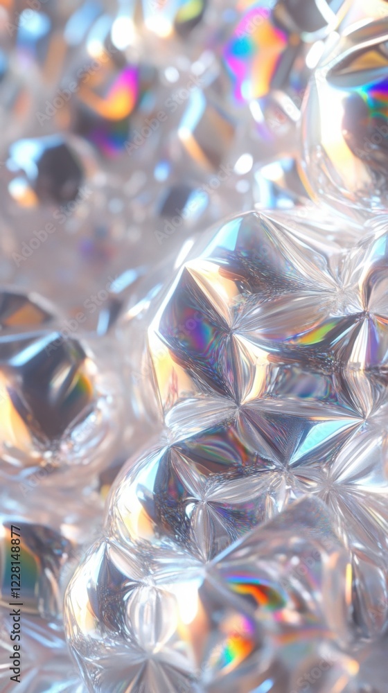 Poster textured crystal formations reflecting light in a colorful array within an abstract arrangement