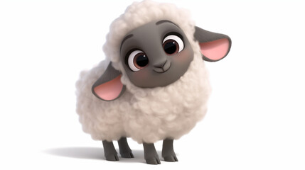 3D cute sheep on plain white background