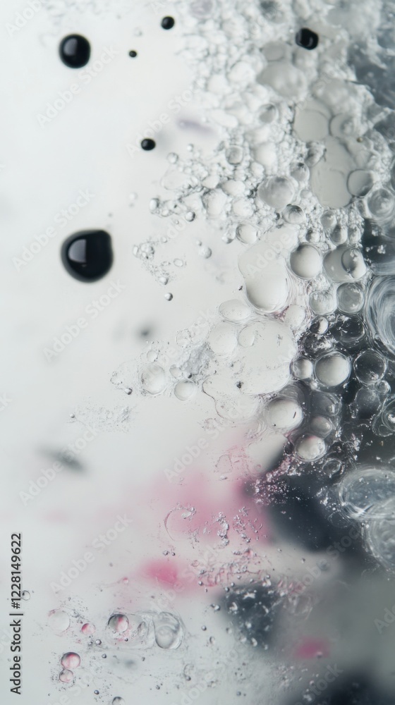 Poster bubbles and droplets create an abstract composition with hints of color