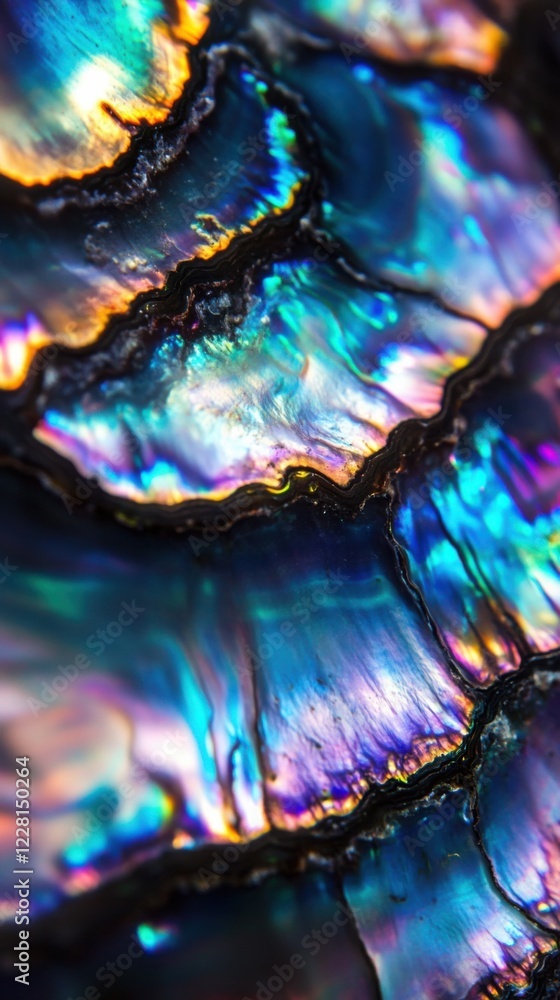 Poster beautiful close-up of iridescent abalone shell revealing vibrant colors and intricate patterns
