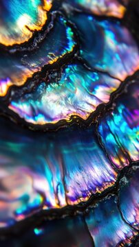 Beautiful close-up of iridescent abalone shell revealing vibrant colors and intricate patterns