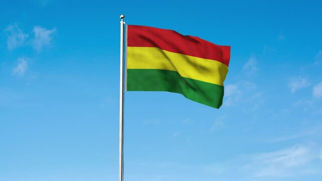High detailed flag of Bolivia. National Bolivia flag. South America. 3D Render. Sky Background.