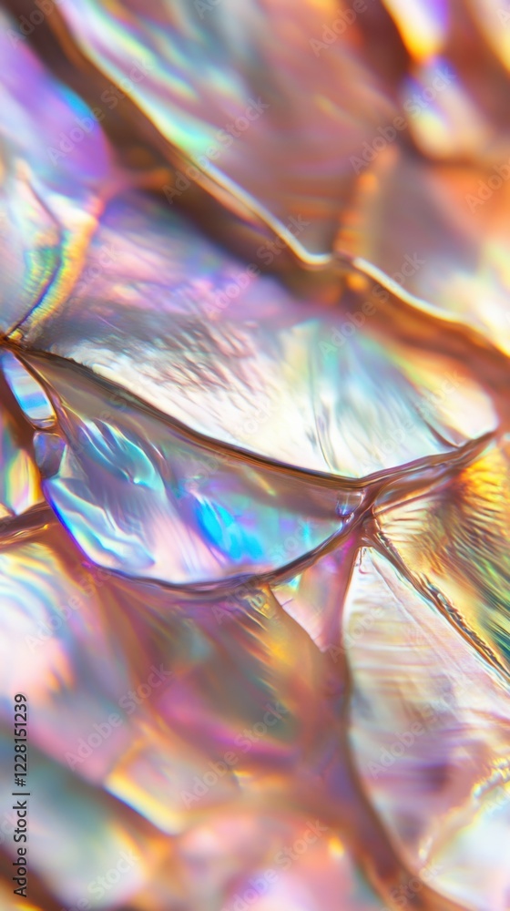 Poster colorful abstract close-up of iridescent surface displaying vibrant hues and patterns in natural lig