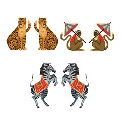 Zebra, leopard and monkey isolated. Vector.