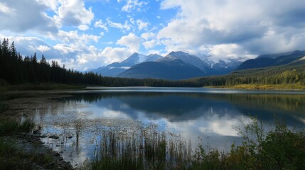 Serene Mountain Lake Reflection in Banff National Park