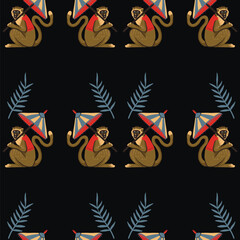 Seamless pattern with monkeys and umbrella. Vector.