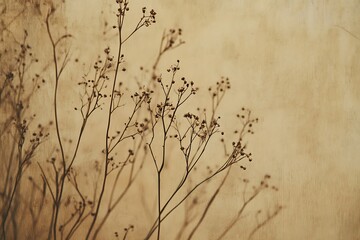 Minimalistic sepia toned image of dry branches on a textured background