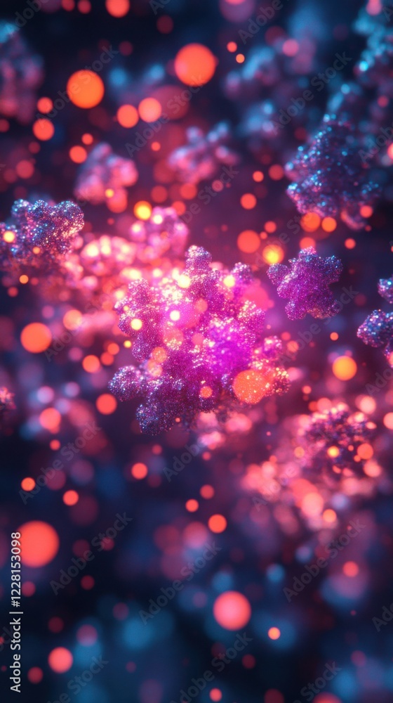 Aufkleber colorful abstract composition with glowing orbs and clusters in a dark setting illuminating vibrant 