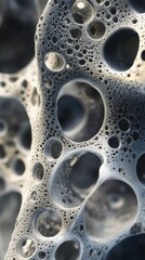 Intricate details of porous material showcasing bubbles and textures in a close-up view