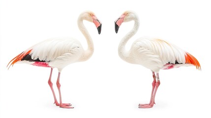 Obraz premium Elegant Flamingos Isolated on White Background