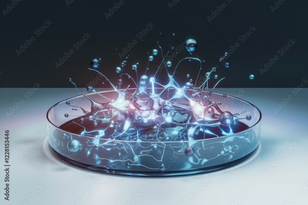 Aufkleber a vibrant liquid splash in a petri dish, showcasing dynamic fluidity and intricate patterns.