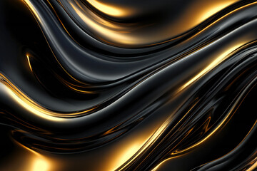 Elegant Flowing Golden Waves with Glowing Particles on a Dark Background, Abstract Futuristic Texture and Luxury Artistic Design
