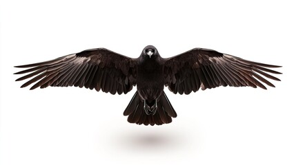 Obraz premium Majestic Black Bird with Wings Outstretched Against White Background