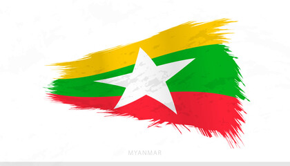 Myanmar National Flag with Textured Brush Strokes.