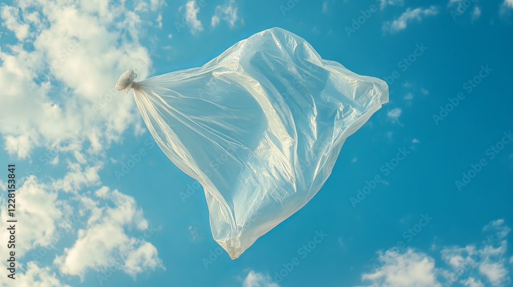Aufkleber plastic bag floating in blue sky white clouds environmental pollution problem image graphic resource