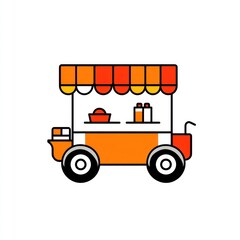 Naklejka premium Orange food cart selling snacks outdoors