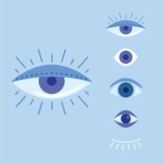 Set of eye icons. Flat vector illustration.