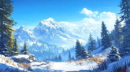 Fototapeta premium Beautiful lake surrounded snowy mountains breathtaking scenery magical nature photography wallpaper stock