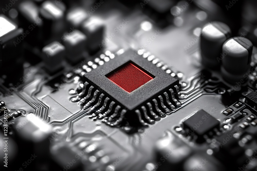 Poster microchip and circuit board showing modern technology