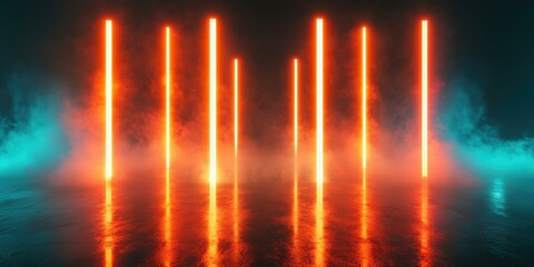 Vibrant neon lights in a misty environment, suitable for use in music events, nightlife promotions, and futuristic themes.