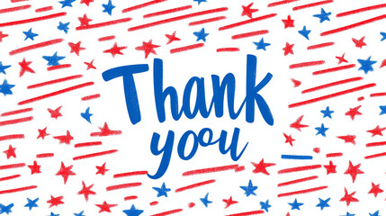 Obraz premium A colorful background featuring red and blue stars and stripes with the text 'Thank you' prominently displayed in blue.