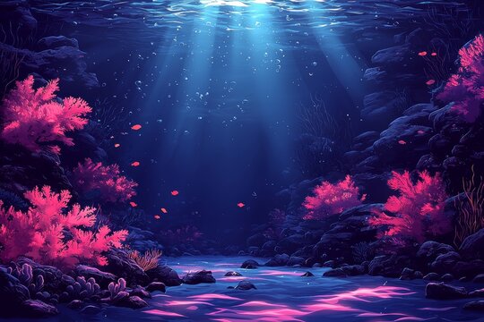 Underwater setting featuring a coral reef and fish, rendered as a modern cartoon illustration