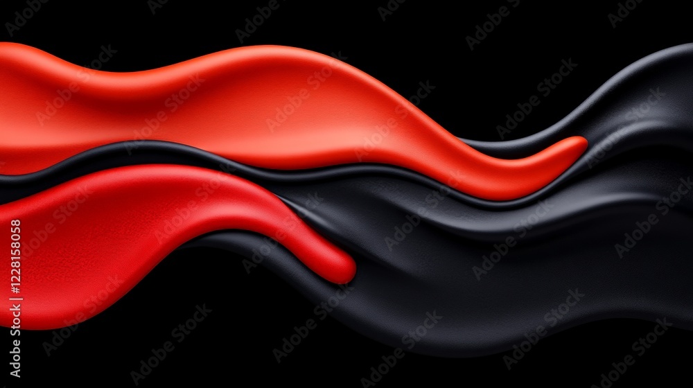Poster abstract red and black waves: fluid, dynamic forms of red and black intertwine, creating an abstract