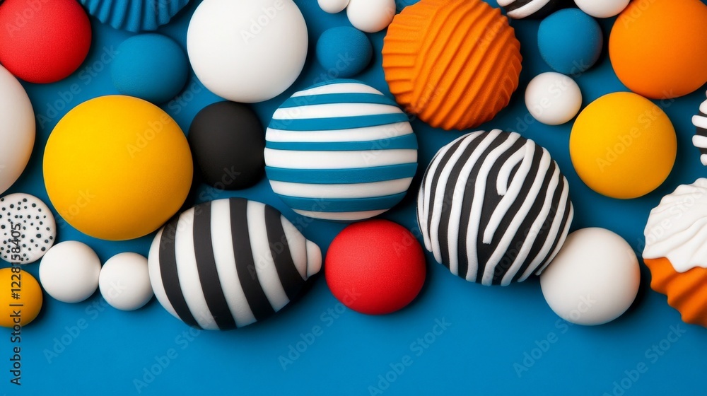 Poster abstract sphere pattern: a vibrant and playful arrangement of colorful spheres with unique textures 