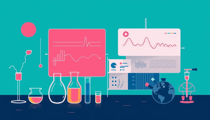 Scientific background, infographics, data analysis, research, technology, medicine, laboratory.
