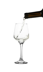 Pouring wine into glass on white background