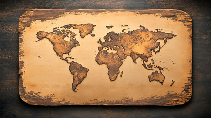 Fototapeta premium retro style of old world map. Distressed beige texture with small spots on corners creating a worn and aged look.