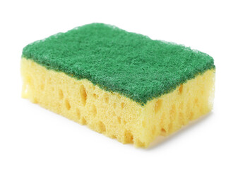 One yellow sponge isolated on white. Cleaning tool