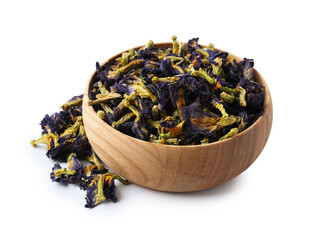 Butterfly pea flower tea in bowl isolated on white